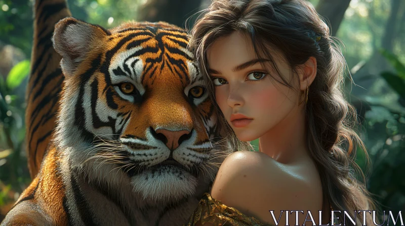 Woman and Tiger: A Moment of Connection AI Image