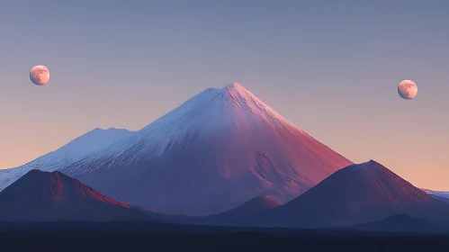 Pastel Mountain Peaks with Dual Moons