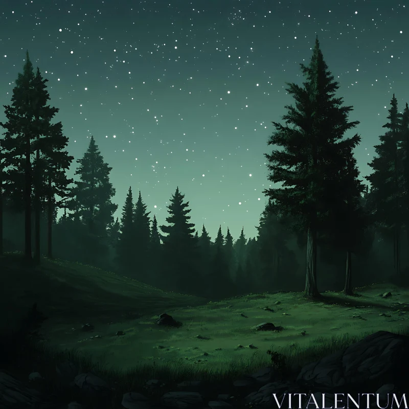 Starlit Sky Over a Peaceful Forest AI Image