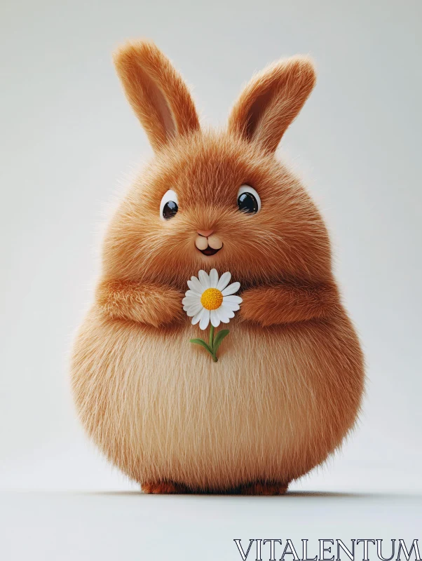 Fluffy Bunny Holding a Flower AI Image