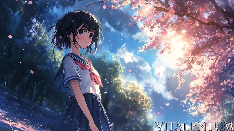 AI ART Anime Girl Amidst Cherry Blossoms