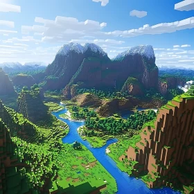 Blocky Mountain River Landscape