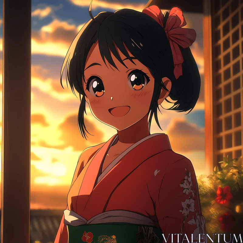 AI ART Traditional Anime Girl at Sunset