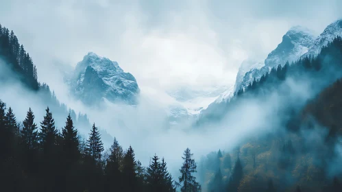 Snowy Peaks in the Foggy Mountains