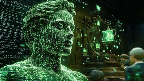 Green Code Sculpture in Virtual Gallery