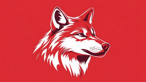 Stylized Wolf Portrait on Red Background