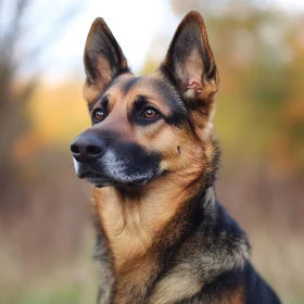 Alert German Shepherd Dog in Fall