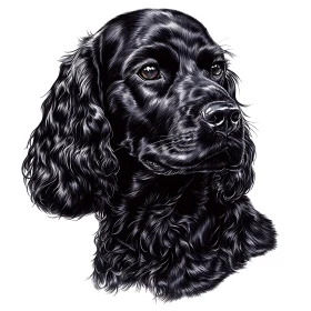 Detailed Black Dog Portrait - Realistic Canine Art