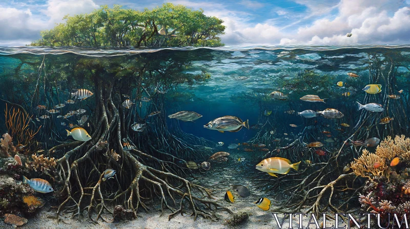 AI ART Marine Life in Mangrove Roots