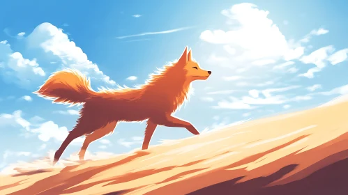 Running Fox in Desert Landscape