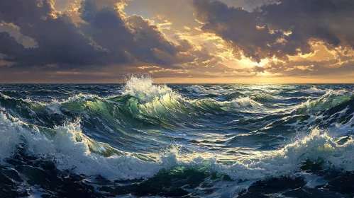 Stormy Sea with Sunlit Waves