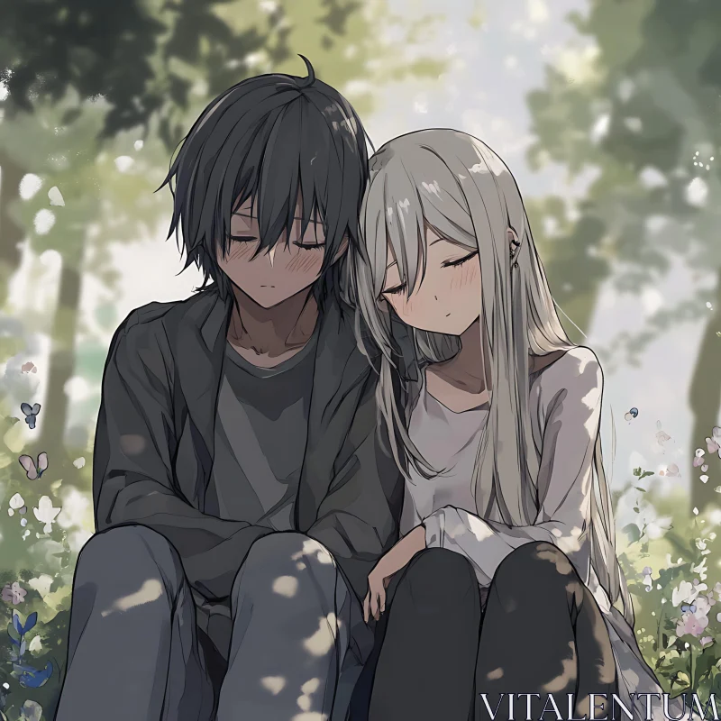 Tranquil Moment with Anime Couple Amid Nature AI Image