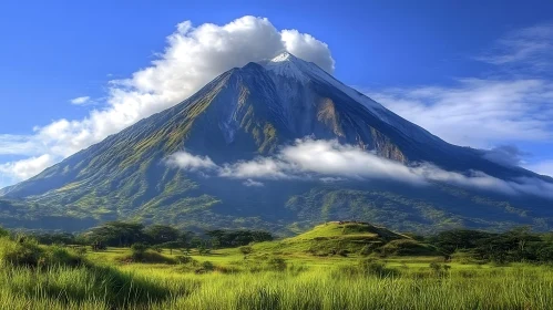 Mountain Peak Shrouded in Clouds