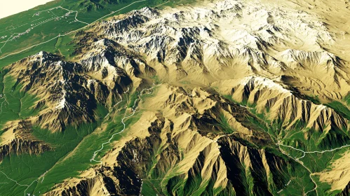 Snowy Peaks and Green Valleys Landscape