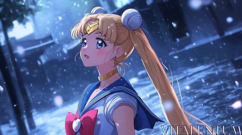 AI ART Anime Character in Snowy Night