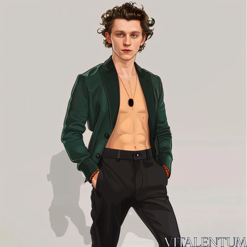 Tom Holland Fashion Portrait Illustration AI Image