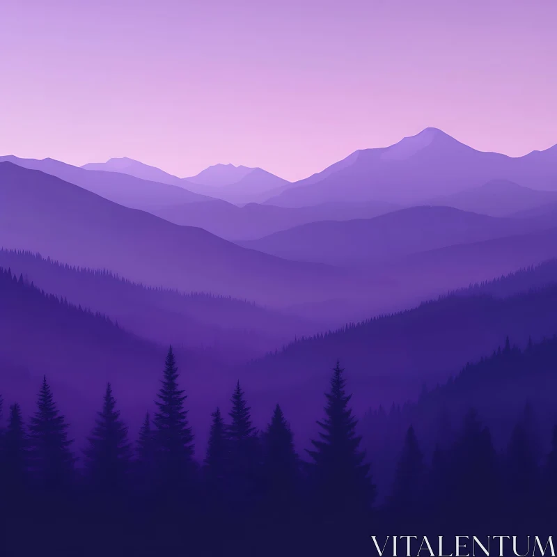 Layers of Purple Mountains and Pine Trees AI Image