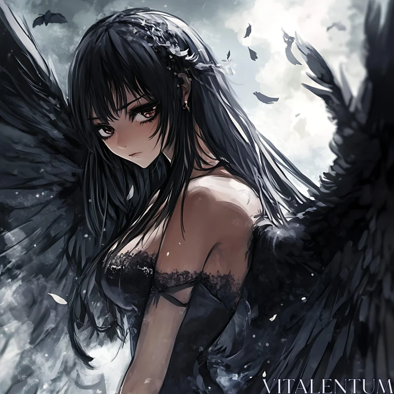 AI ART Dark-Winged Anime Girl Art