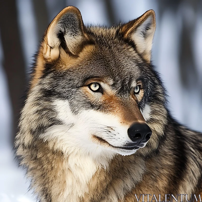 Close-Up of Wild Wolf in Winter AI Image