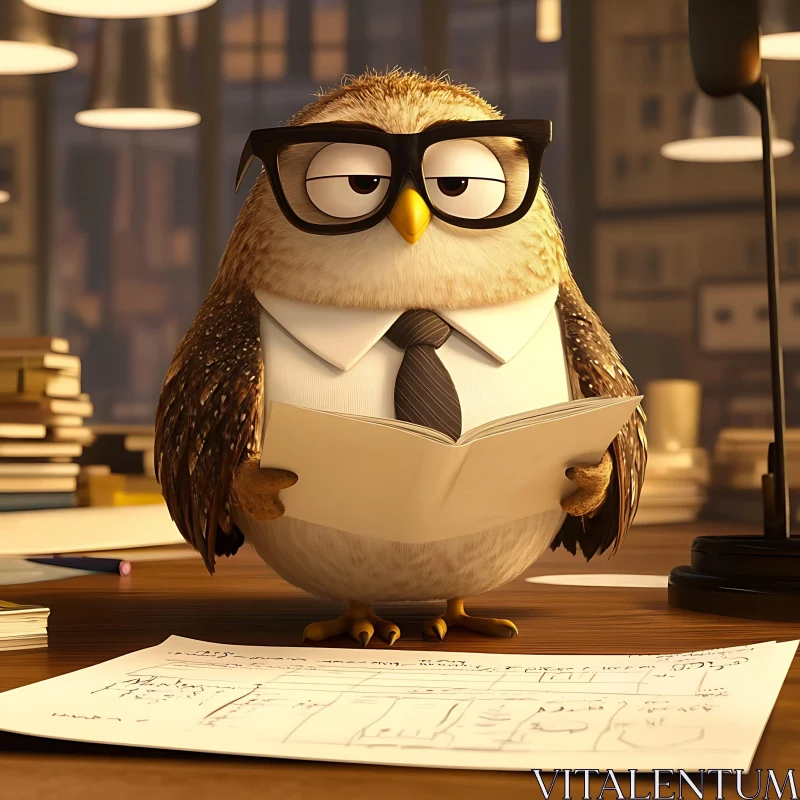 Cartoon Owl Reading a Book AI Image