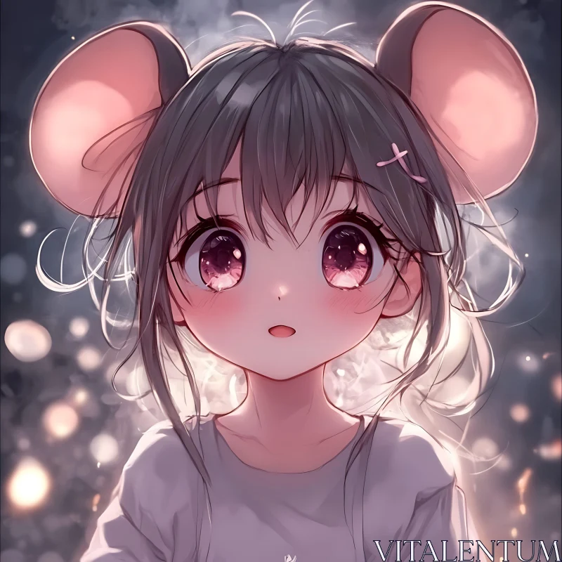 Anime Character with Mouse Ears and Pink Hairpin AI Image