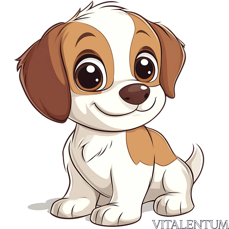 Cute Smiling Puppy in Cartoon Style AI Image