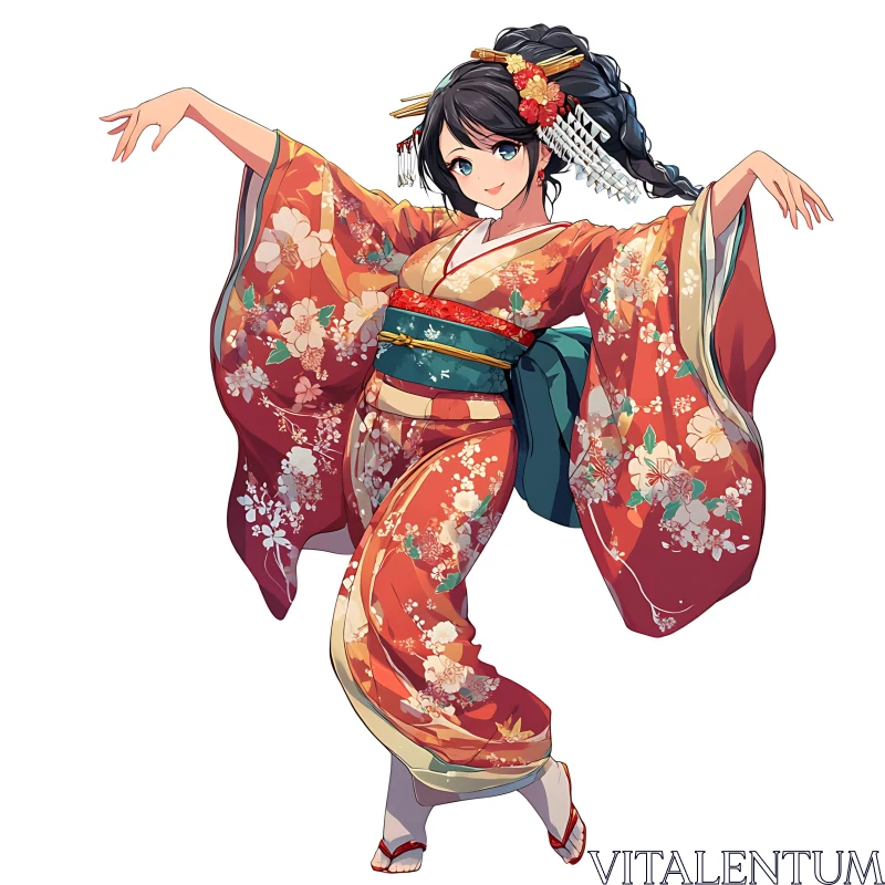 AI ART Anime Character in Japanese Kimono