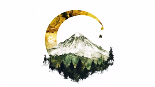 Mountain Landscape with Crescent Moon