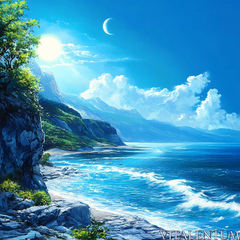 AI ART Scenic Coastal Landscape with Waves