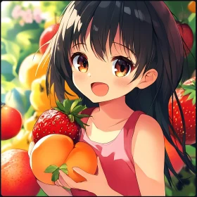 Anime Girl with Fruits