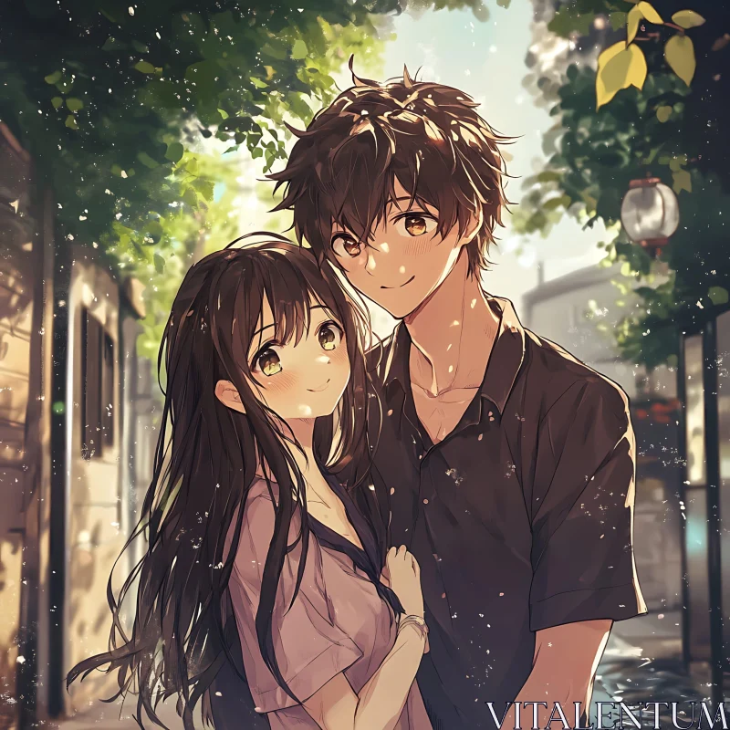 Sunny Day Anime Couple Portrait AI Image