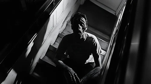 Monochrome Zombie Portrait on Stairs