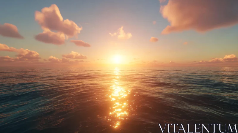 Tranquil Ocean Sunset View AI Image