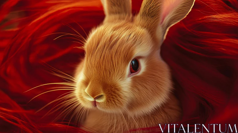 Golden Rabbit in Red Abstract AI Image