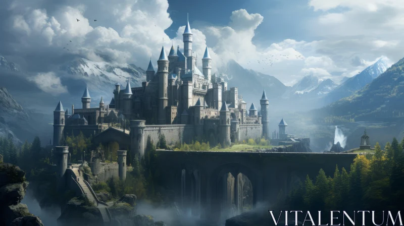 Fantasy Castle in the Mountains - A Blend of Realism and Ethereal Beauty AI Image