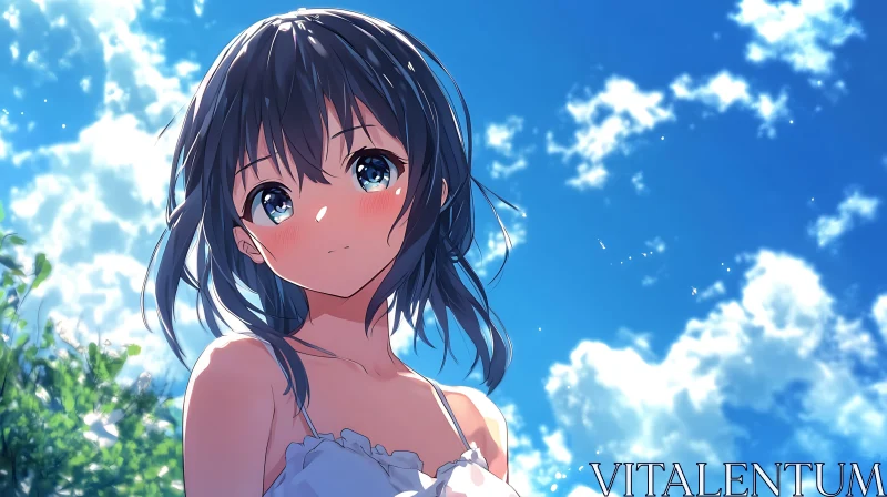 Tranquil Anime Girl in Blue Skies AI Image