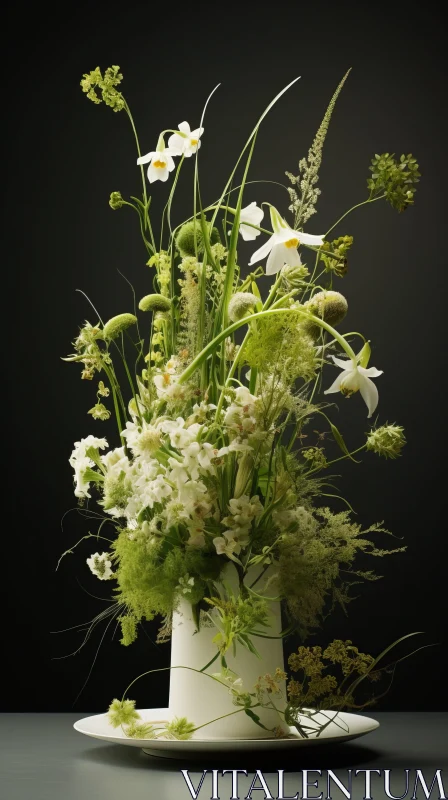 Green Flowers in a Vase: Whimsical and Intricate Floral Arrangement AI Image