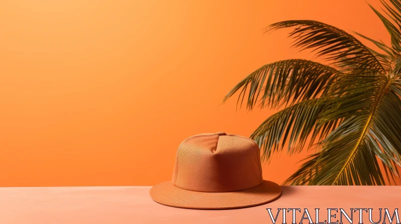 Minimal Retouching: Hat with Palm Tree on Peach Background AI Image