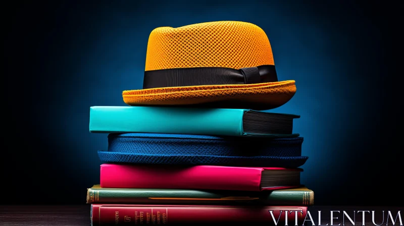 Yellow Hat on a Stack of Books: A Captivating Composition AI Image