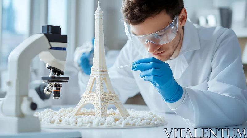 AI ART Scientist Inspects 3D Printed Eiffel Tower