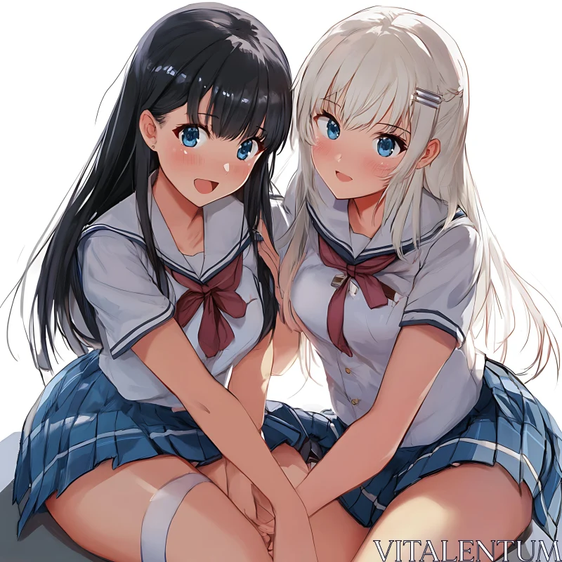 AI ART Anime Girls in Uniforms Sitting Together