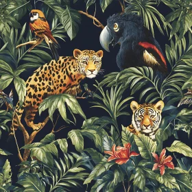 Tropical Animals in Jungle Scene