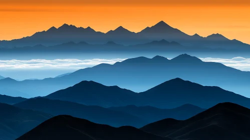 Layered Mountains in Blue Hues