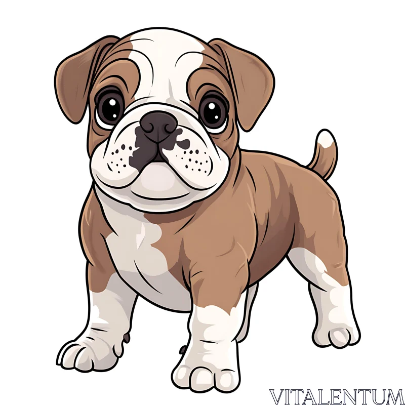 Cute Bulldog Puppy Cartoon Drawing AI Image