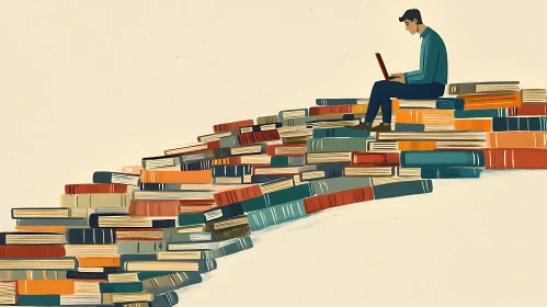 Man on Books Using Laptop