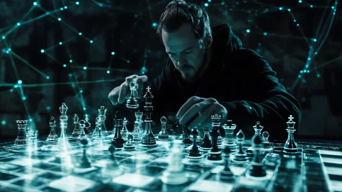 Man Playing Chess on Digital Board