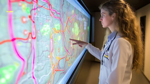 Female Scientist Examining Data Display