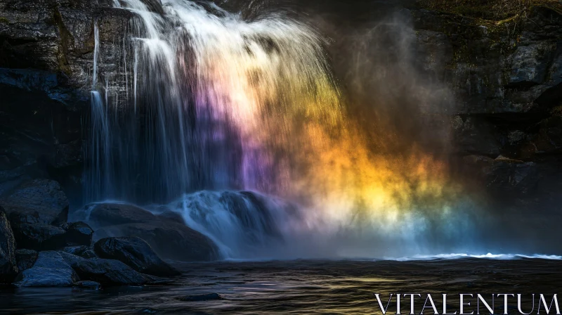 AI ART Rainbow Illuminated Waterfall in Nature