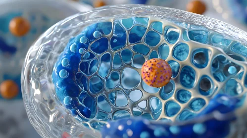 Blue and Orange Spheres in Clear Membrane