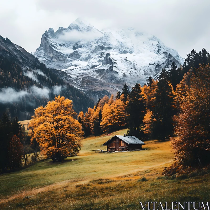 Autumnal Cabin Retreat AI Image